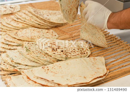 Traditional Turkish flat bread Borek Traditional Turkish flat bread Borek 131489490
