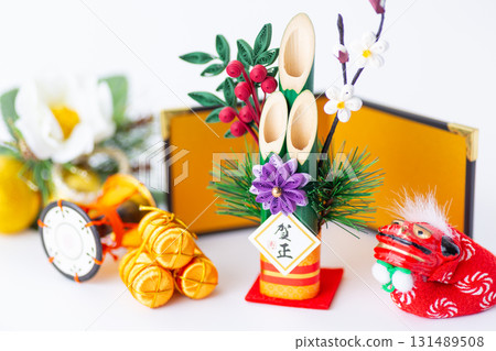 New Year's pine decoration on a white background New Year's pine decoration on a white background 131489508