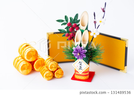 New Year's pine decoration on a white background 131489536