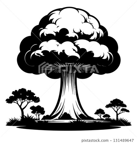 Nuclear explosion mushroom cloud Silhouette Black Vector Nuclear explosion mushroom cloud Silhouette Black Vector 131489647