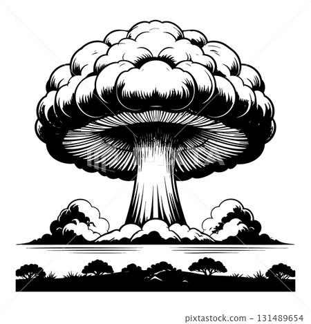 Nuclear explosion mushroom cloud Silhouette Black Vector 131489654