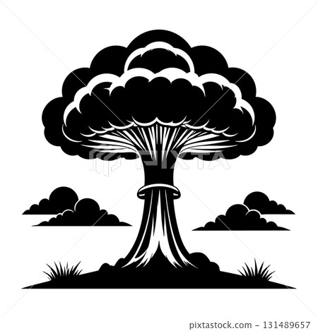 Nuclear explosion mushroom cloud Silhouette Black Vector 131489657