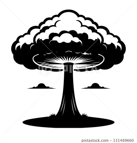 Nuclear explosion mushroom cloud Silhouette Black Vector 131489660