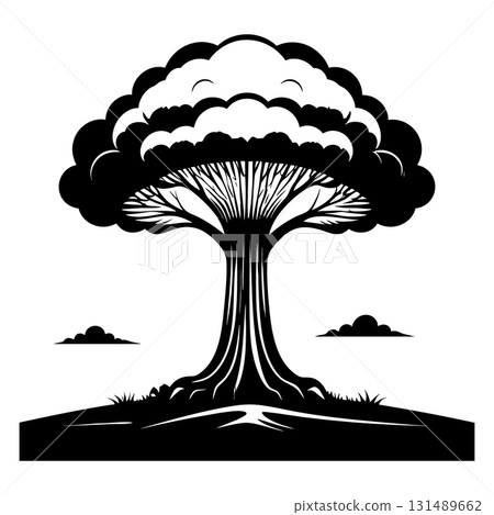 Nuclear explosion mushroom cloud Silhouette Black Vector 131489662