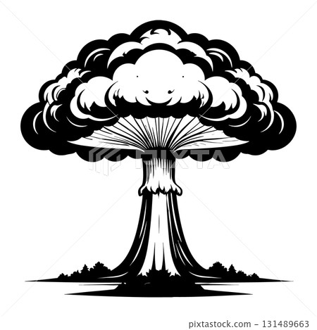 Nuclear explosion mushroom cloud Silhouette Black Vector Nuclear explosion mushroom cloud Silhouette Black Vector 131489663