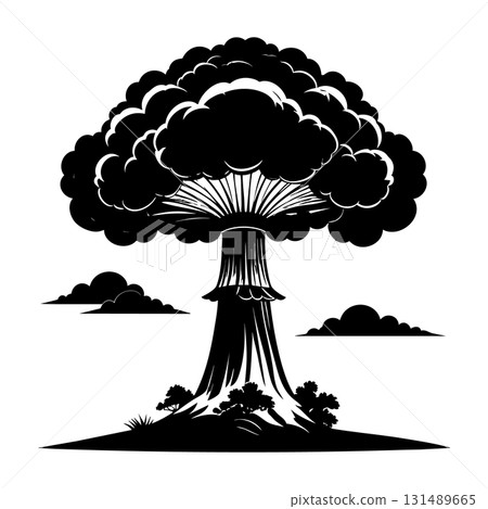 Nuclear explosion mushroom cloud Silhouette Black Vector 131489665