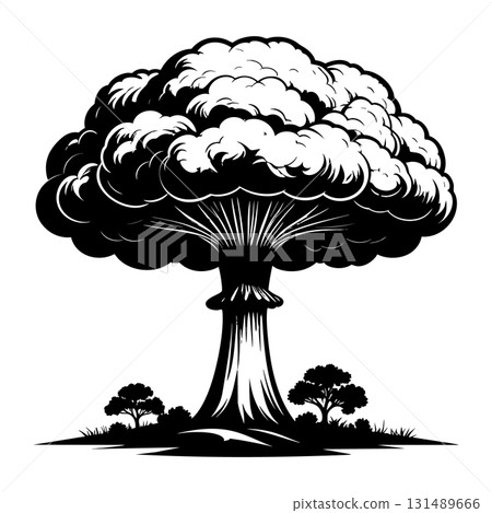 Nuclear explosion mushroom cloud Silhouette Black Vector Nuclear explosion mushroom cloud Silhouette Black Vector 131489666