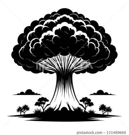 Nuclear explosion mushroom cloud Silhouette Black Vector 131489668