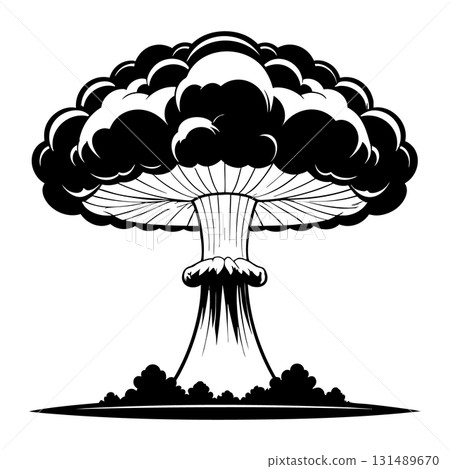 Nuclear explosion mushroom cloud Silhouette Black Vector 131489670