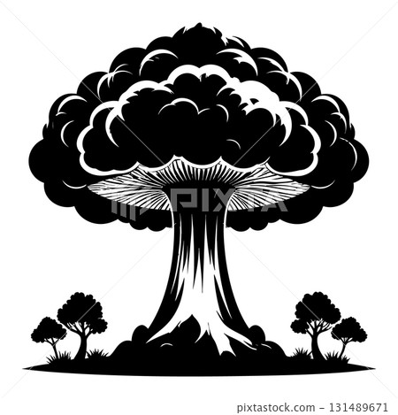 Nuclear explosion mushroom cloud Silhouette Black Vector 131489671