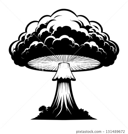 Nuclear explosion mushroom cloud Silhouette Black Vector Nuclear explosion mushroom cloud Silhouette Black Vector 131489672