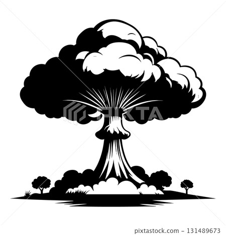 Nuclear explosion mushroom cloud Silhouette Black Vector Nuclear explosion mushroom cloud Silhouette Black Vector 131489673
