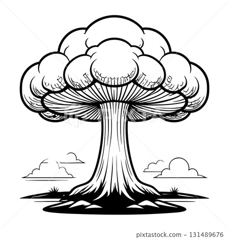 Nuclear explosion mushroom cloud Silhouette Black Vector 131489676