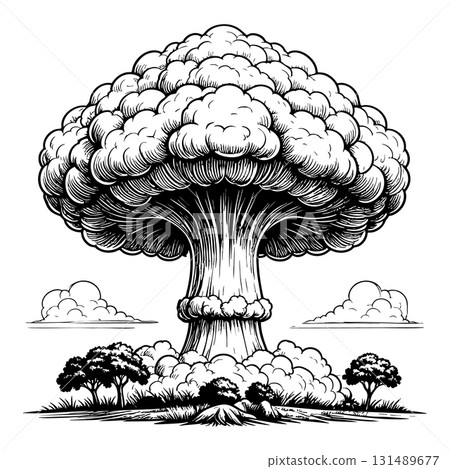 Nuclear explosion mushroom cloud Silhouette Black Vector Nuclear explosion mushroom cloud Silhouette Black Vector 131489677