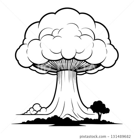 Nuclear explosion mushroom cloud Silhouette Black Vector 131489682