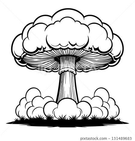 Nuclear explosion mushroom cloud Silhouette Black Vector 131489683