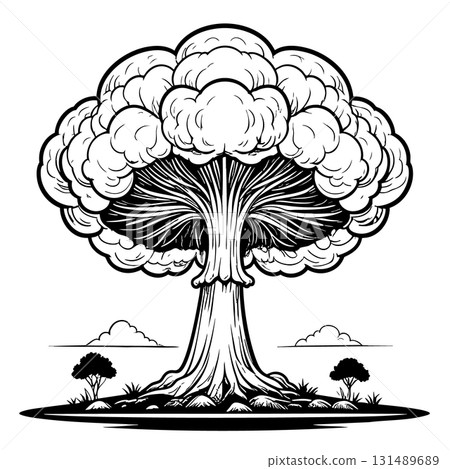 Nuclear explosion mushroom cloud Silhouette Black Vector 131489689