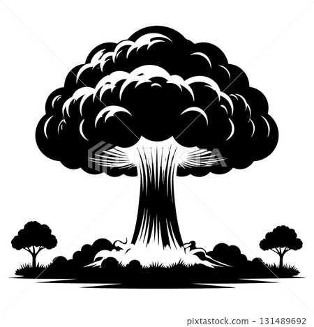 Nuclear explosion mushroom cloud Silhouette Black Vector 131489692