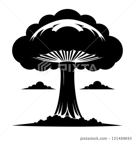 Nuclear explosion mushroom cloud Silhouette Black Vector 131489693