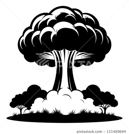 Nuclear explosion mushroom cloud Silhouette Black Vector 131489694