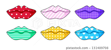 Color lips set with different patterns 131489708
