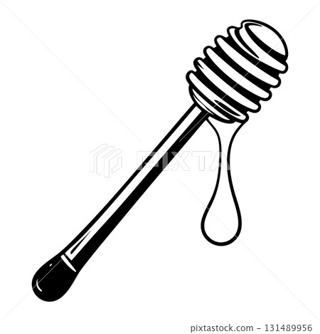 Honey Dipper Silhouette in Black | Ornate Vector Artwork 131489956