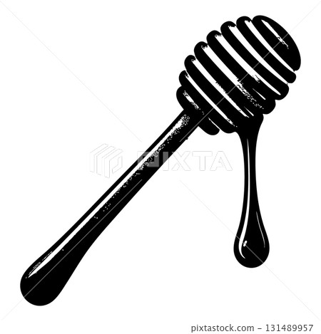 Honey Dipper Silhouette in Black | Ornate Vector Artwork 131489957