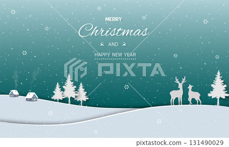 Merry Christmas and Happy new year greeting card,Celebrate theme on winter night landscape 131490029
