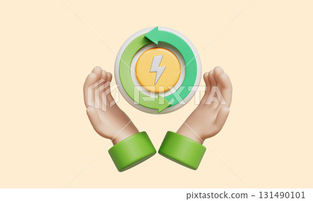 Renewable Energy Cycle Icon with Hand. 3D Rendering. 131490101