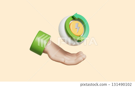 Renewable Energy Cycle Icon with Hand. 3D Rendering. 131490102