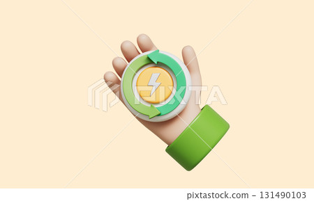 Renewable Energy Cycle Icon with Hand. 3D Rendering. 131490103