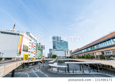Sendai City, Miyagi Prefecture, JR Sendai Station West Exit (Pedestrian Deck) and surrounding cityscape 131490171