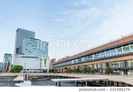 Sendai City, Miyagi Prefecture, JR Sendai Station West Exit (Pedestrian Deck) and surrounding cityscape 131490174