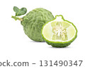 Fresh bergamot or kaffir lime fruit with cut in half slice isolated on white background 131490347