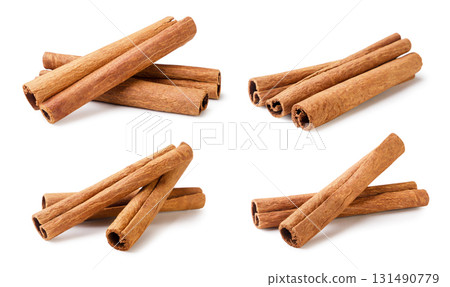 Set of cinnamon sticks close-up on a white background. Isolated 131490779
