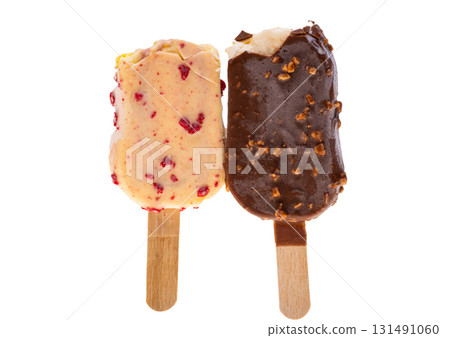 Chocolate ice cream on a stick isolated Chocolate ice cream on a stick isolated 131491060