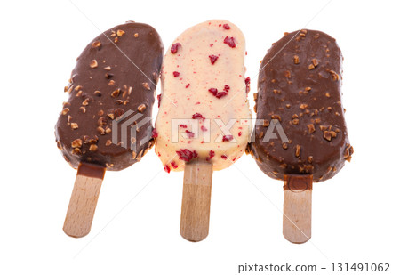 Chocolate ice cream on a stick isolated Chocolate ice cream on a stick isolated 131491062