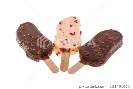 Chocolate ice cream on a stick isolated Chocolate ice cream on a stick isolated 131491063