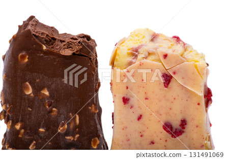 Chocolate ice cream on a stick isolated 131491069