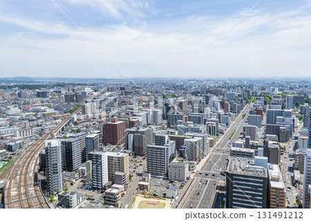 Sendai City, Miyagi Prefecture - View of the cityscape from a high vantage point (eastward from near JR Sendai Station) 131491212
