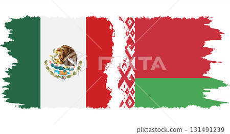 Belarusian and Mexico grunge flags connection vector 131491239