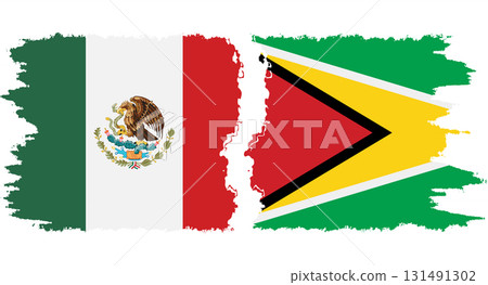 Guyana and Mexico grunge flags connection vector 131491302