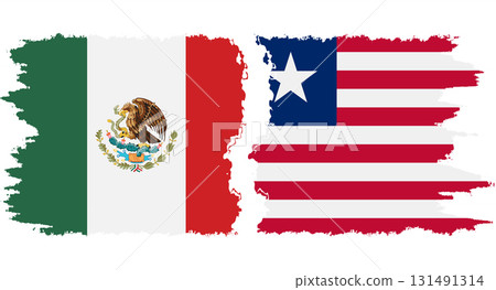 Liberia and Mexico grunge flags connection vector 131491314