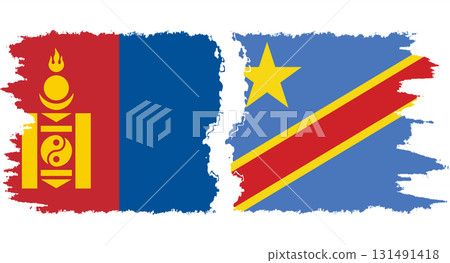 Congo - Kinshasa and Mongolia grunge flags connection vector 131491418
