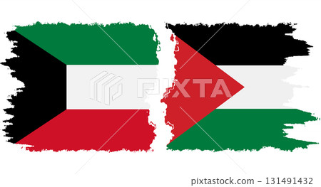 Palestine and Kuwait grunge flags connection vector 131491432