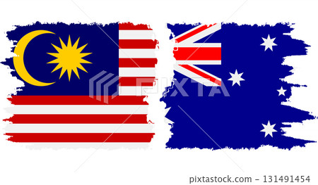 Australia and Malaysia grunge flags connection vector 131491454