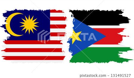 South Sudan and Malaysia grunge flags connection vector 131491527