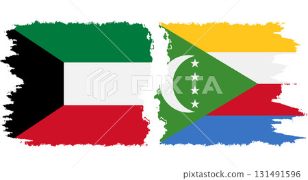 Comoros and Kuwait grunge flags connection vector 131491596