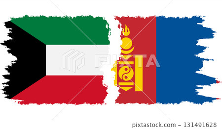 Mongolia and Kuwait grunge flags connection vector 131491628