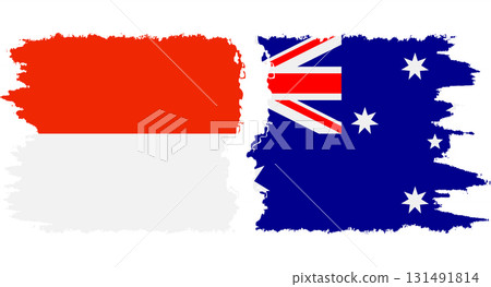 Australia and Indonesia grunge flags connection vector 131491814